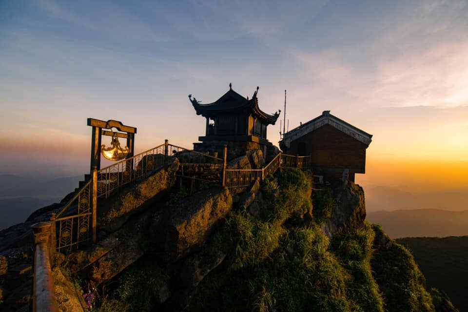 Mountain temple at golden hour, Yên Tử summit