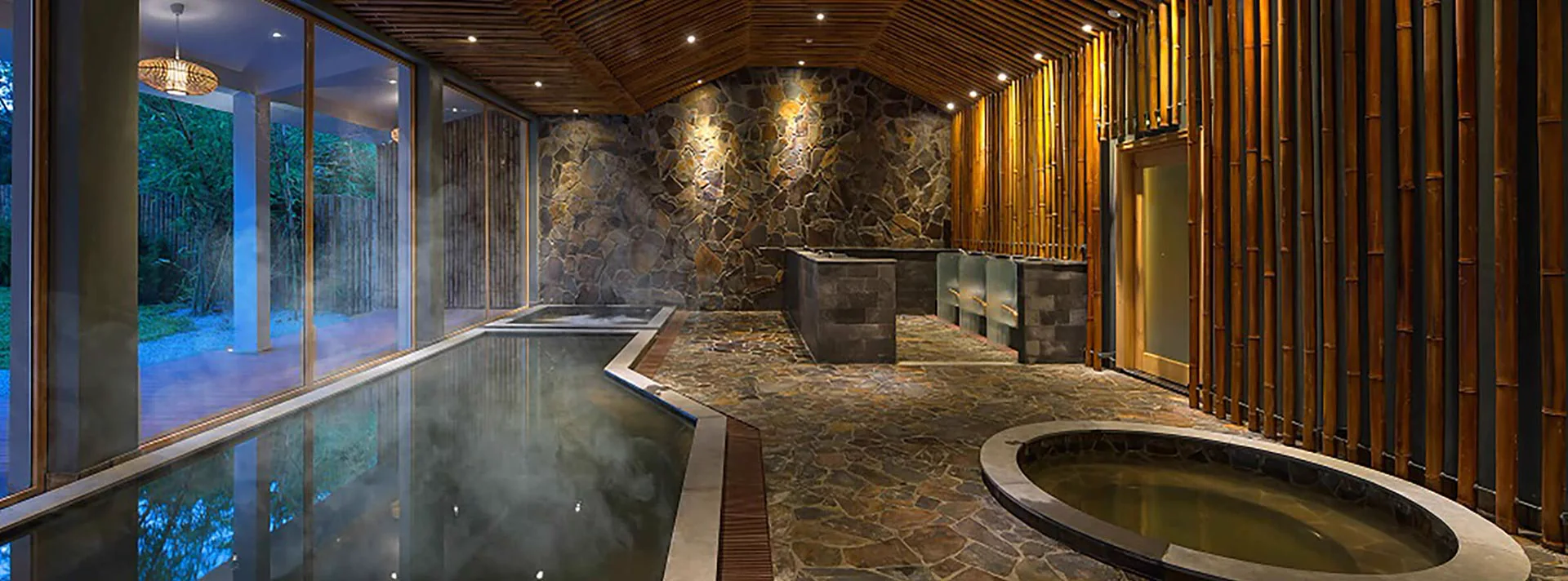Indoor mineral hot spring baths at Alba Wellness Valley Hue during the Yên Retreat