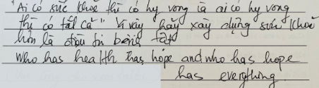 Original handwritten review from Ms Lê Hạnh