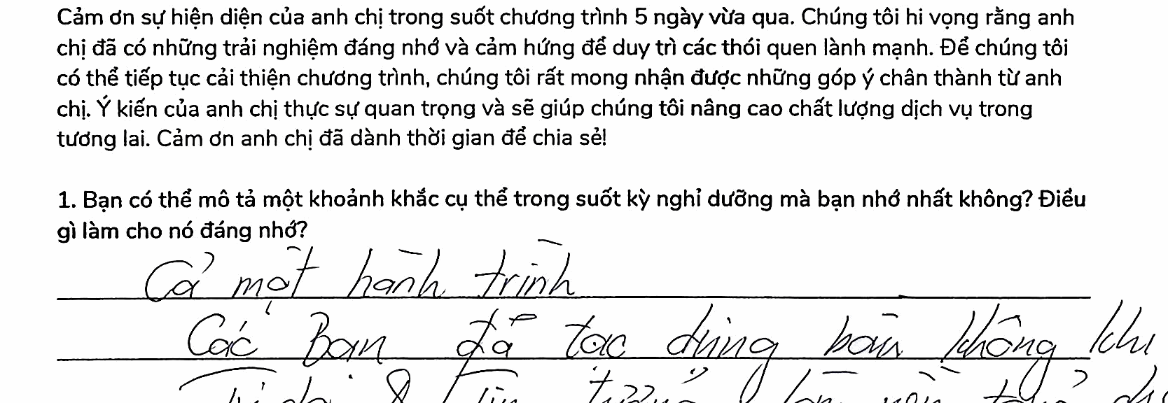 Handwritten excerpt from Phan Minh Thu's An Retreat feedback